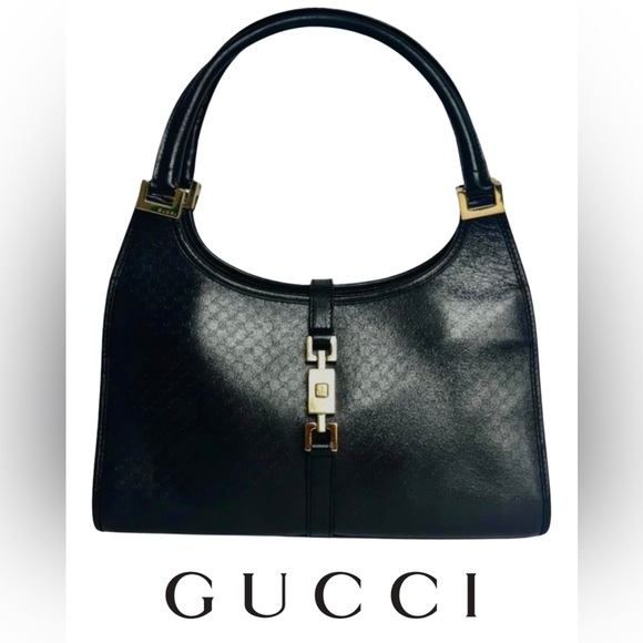 Gucci Handbags - Gucci- AUTHENTIC- Black Leather Monogram Bag w/ Gold, Very Rare
